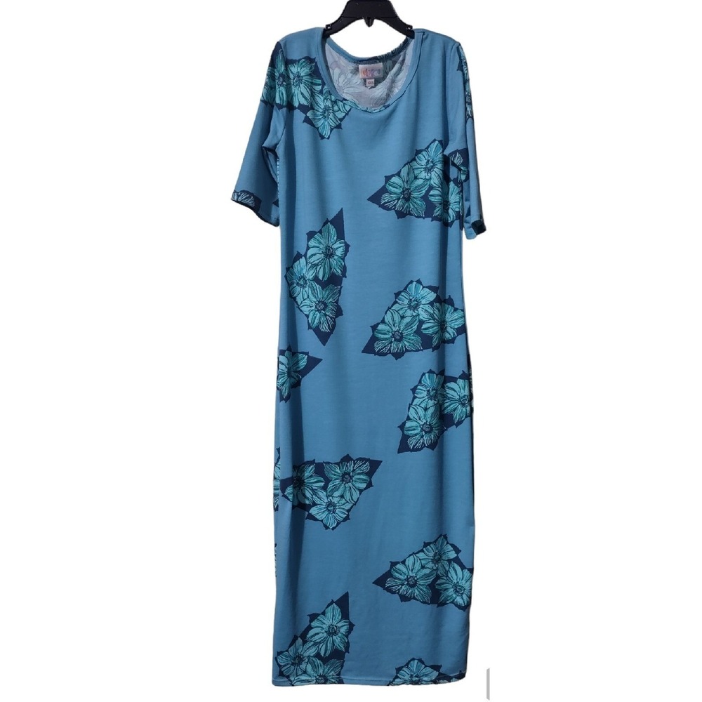 LuLaRoe Maxi Dress Women's Size XXS Boho Cottage Core Blue Floral Short Sleeve